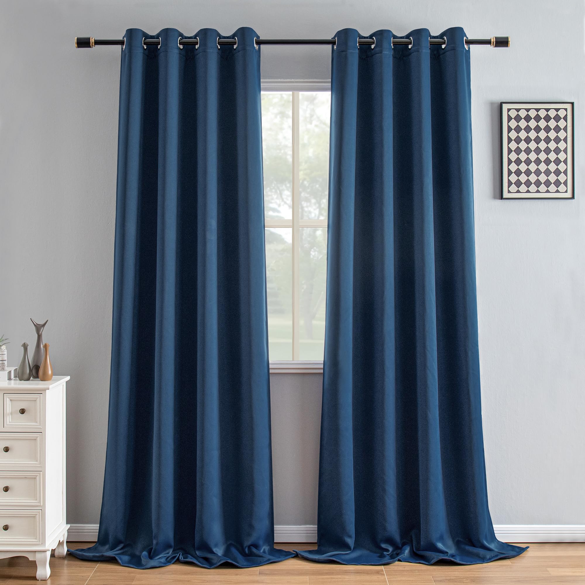 IGEMAEVE Blackout Curtains 108 Inch Length 2 Panels Set, Black Out Curtains for Bedroom 108 Inch Long, Grommet Energy Saving Room Darkening Drapes for Living Room Window Navy Blue(W52 x L108) Image