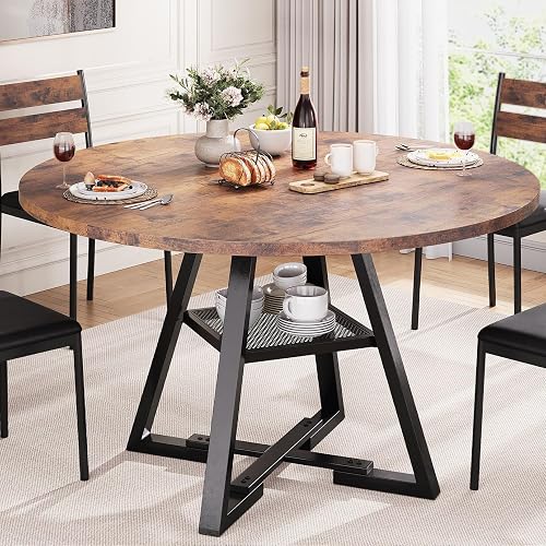 Jocoevol Round Dining Table for 4,Kitchen Dining Room Circle Dinner Pedestal Table,Space Saving Wood Kitchen & Dining Room Furniture (Vintage, 46In)