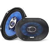 Pyle, Car Speaker, 6”x9” Car Sound Speaker (Pair), Upgraded Blue Poly Injection Cone 4-Way 400 Watts w/ Non-fatiguing Butyl R