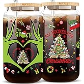Hanmsen Book Lovers Gifts for Women, Christmas Cups With Lids and Straws, 16oz Funny Glass Cup, All Booked for Christmas, Cute Bookish Gift for Readers and Bookworms