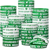 PullCrease 100 Pcs Liver Cancer Awareness Bracelets Green Ribbon Bulk | Inspirational Messages for Fundraising, Support Gifts for Awareness Campaigns, Kindness Products, Group Giveaways