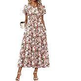 Zeagoo Summer Dresses for Women 2026 Maxi Bohemian Floral Short Sleeve Long Dress Casual Flowy Tired Beach Sundress