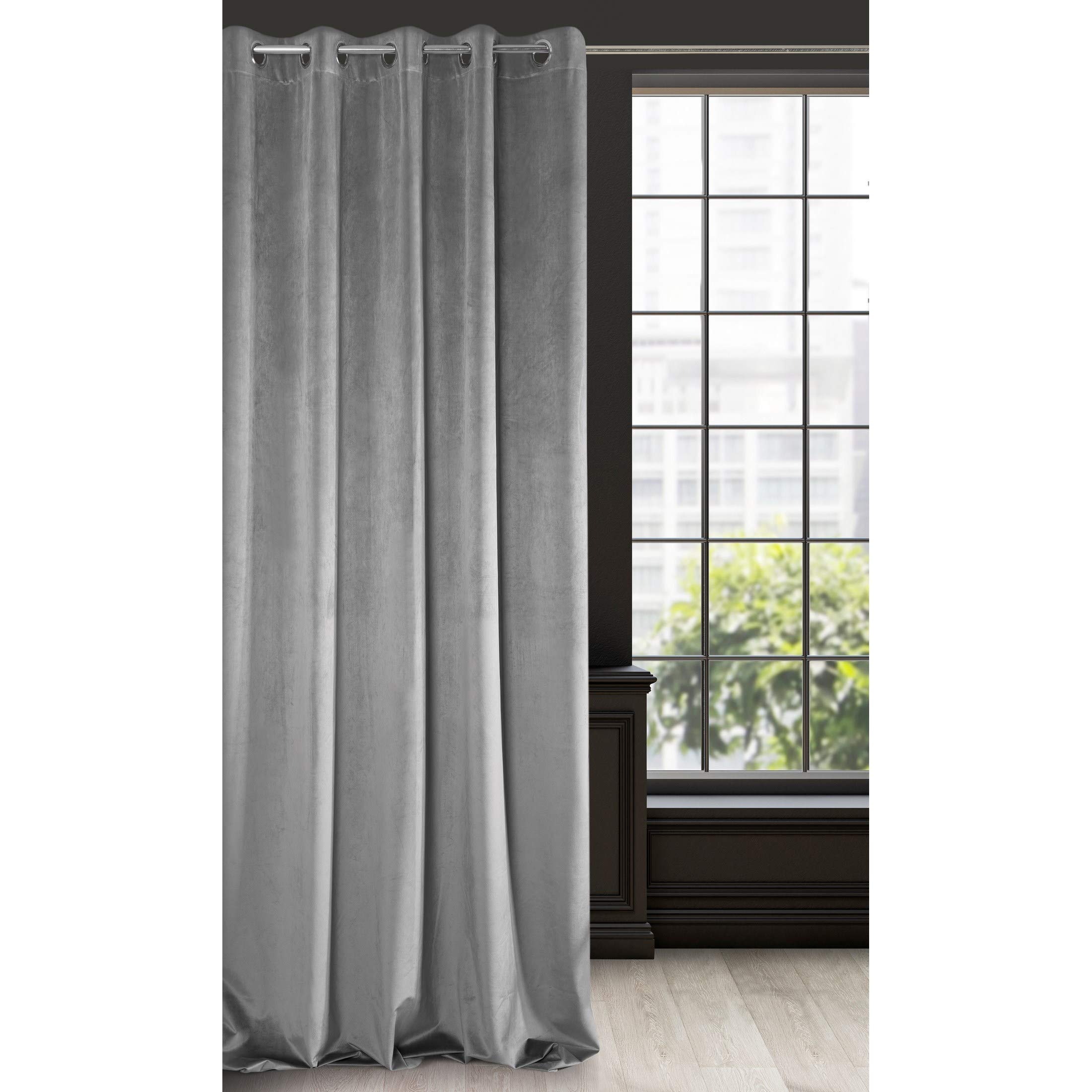 Eurofirany Soft Plain Opaque Velvet Curtain with Eyelets - 1 Unit, Thick Fluffy Panel Drape Classic Glamour Elegant Living Room Bedroom, W55'' x L98.4'', 140x250 cm, Steel Grey
