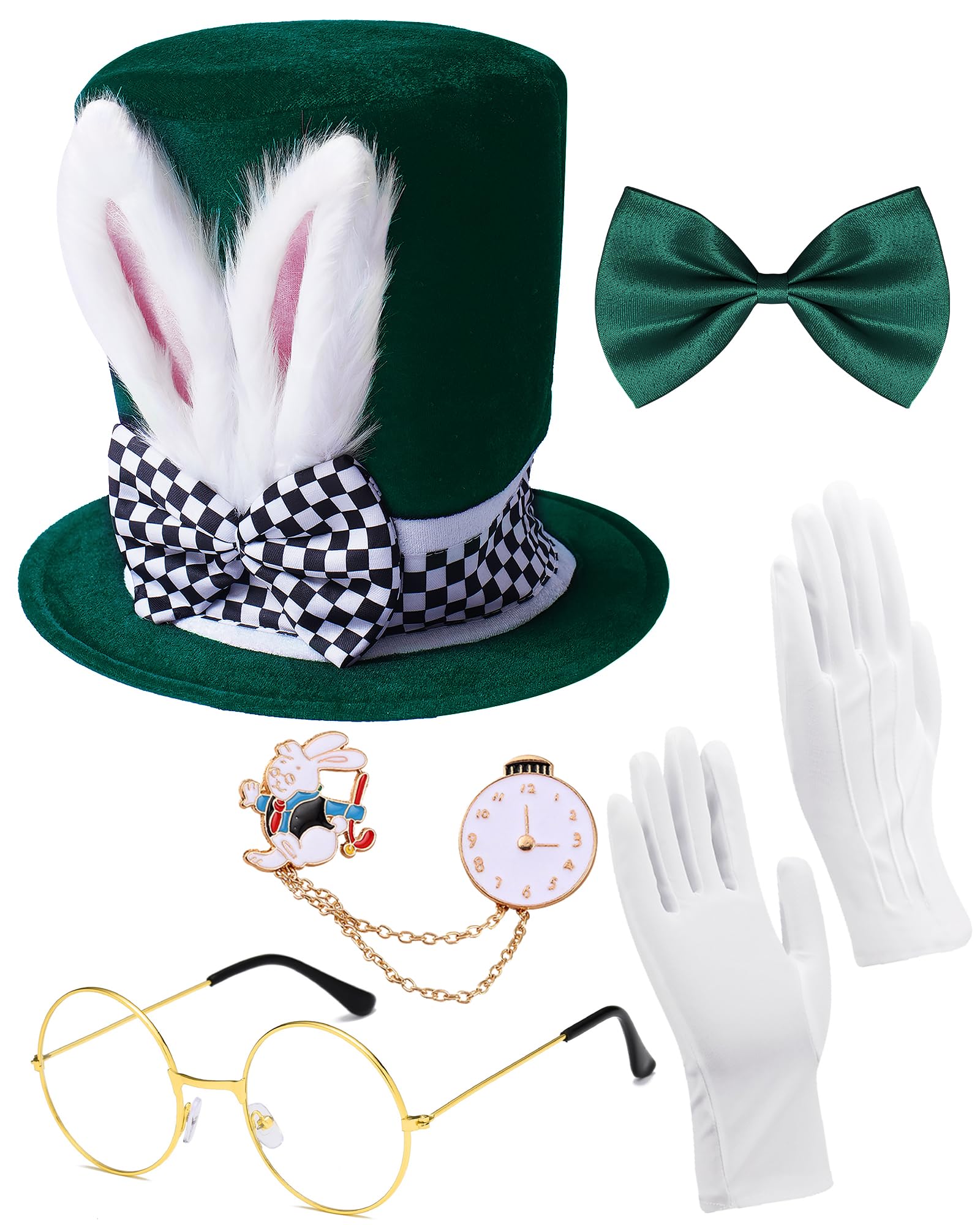 Photo 1 of ***only glasses and watch*** White Rabbit Costume Mad Hatter Set Bunny Ear Top Hat Rabbits Ears Topper Plush Hat for Easter Halloween Cosplay Accessories