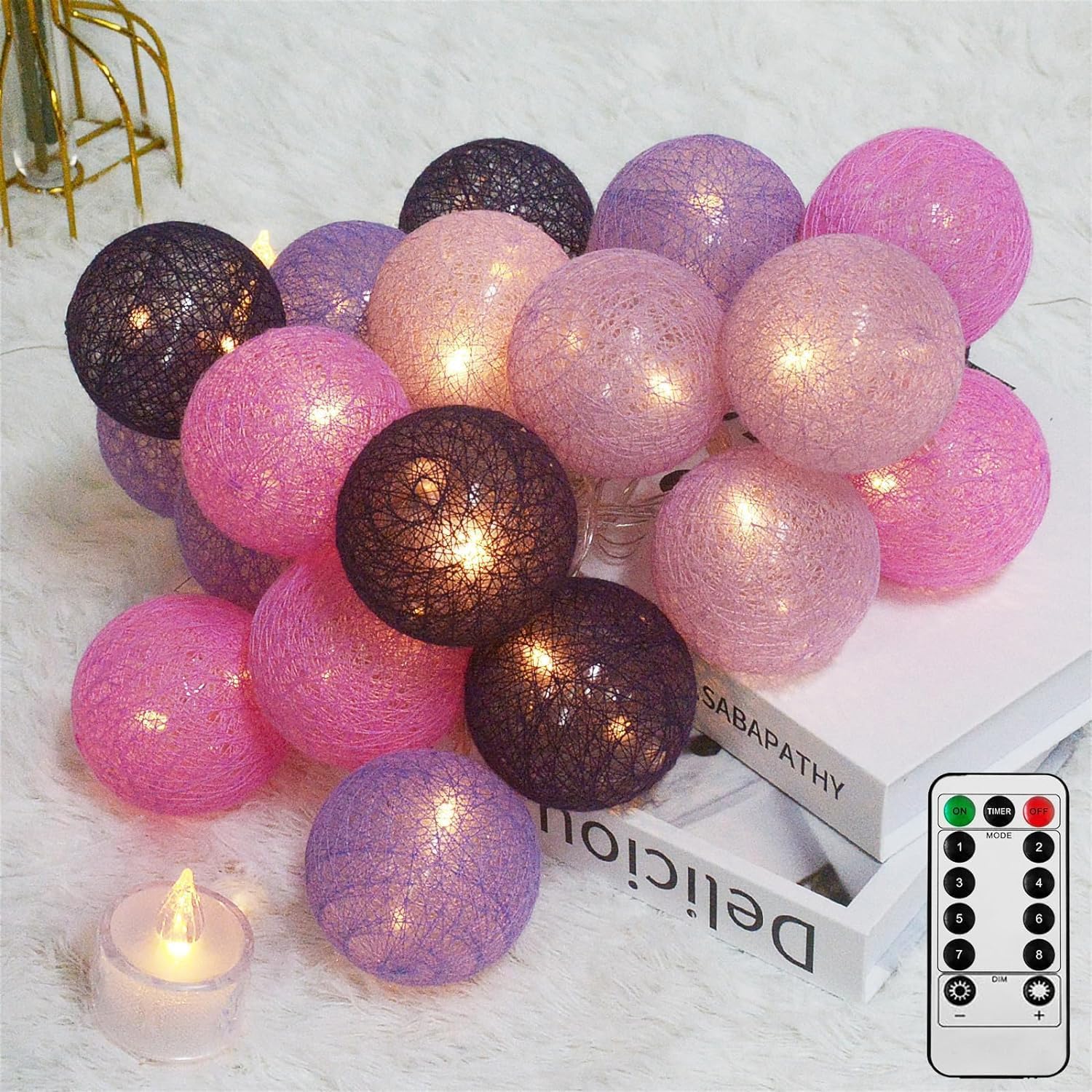 Ciskotu Fairy Lights LED String Lights - 3.8M 20 Pcs UK Plug 8 Lighting Modes Cotton Ball String Lights with Remote Control for Wedding Party Home Christmas Decoration