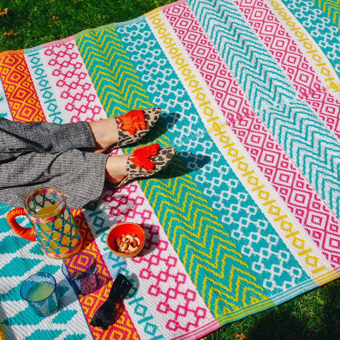 Talking Tables Waterproof Colourful Outdoor Rug Plastic, Lightweight Mat for Garden, Patio, Decking, Bathroom, Utility, Picnic | Folds Away for Easy Storage, 180 x 120cm — image 1