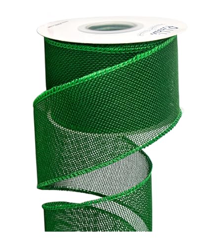 1.5 Or 2.5 Inch Emerald Green Canvas Wired Ribbon - 10 Yards