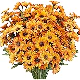 FOUSUKA 10 Bundles Artificial Fall Flowers Fake Mums Outdoor No Fade Faux Silk Daisy Bulk Plants Flower Arrangements for Autumn Home Outside Porch Patio Farmhouse Garden Pots Planter Decor