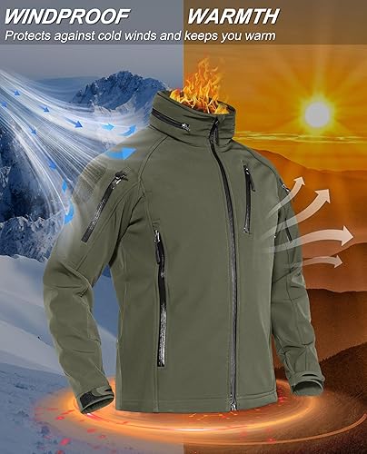 IGsXAkP Water Resistant Softshell Jacket Mens Tactical Fleece Lined Lightweight Windbreaker Hiking Coat Outdoor Running Windproof Athletic Hoodless