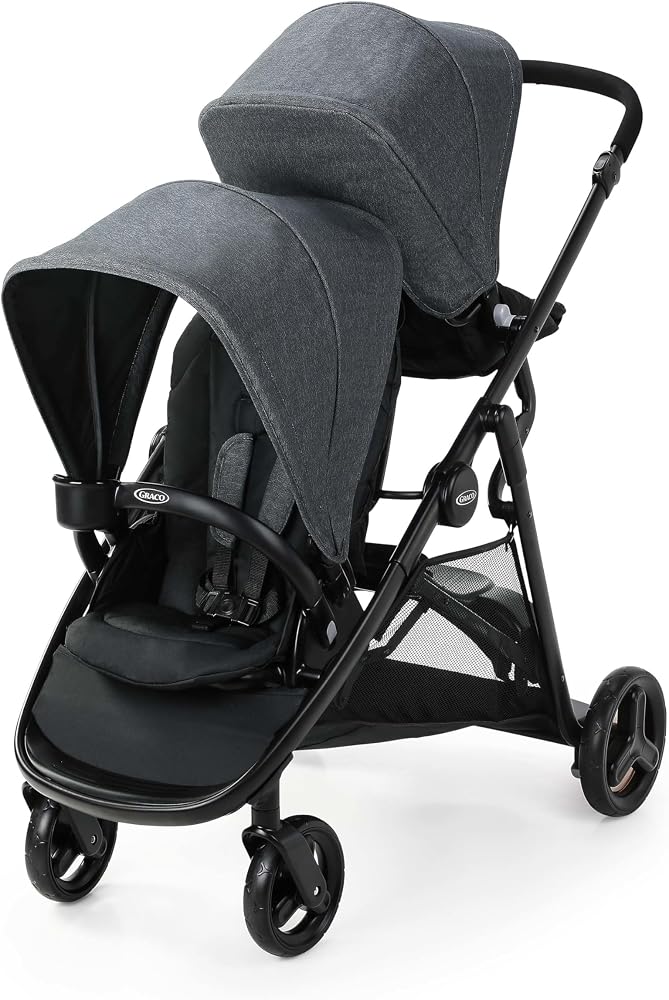 Graco Ready2Grow 2.0 Double Stroller, Twin Baby Stroller Features Bench Seat and Standing Platform Options, Compact Fold Perf