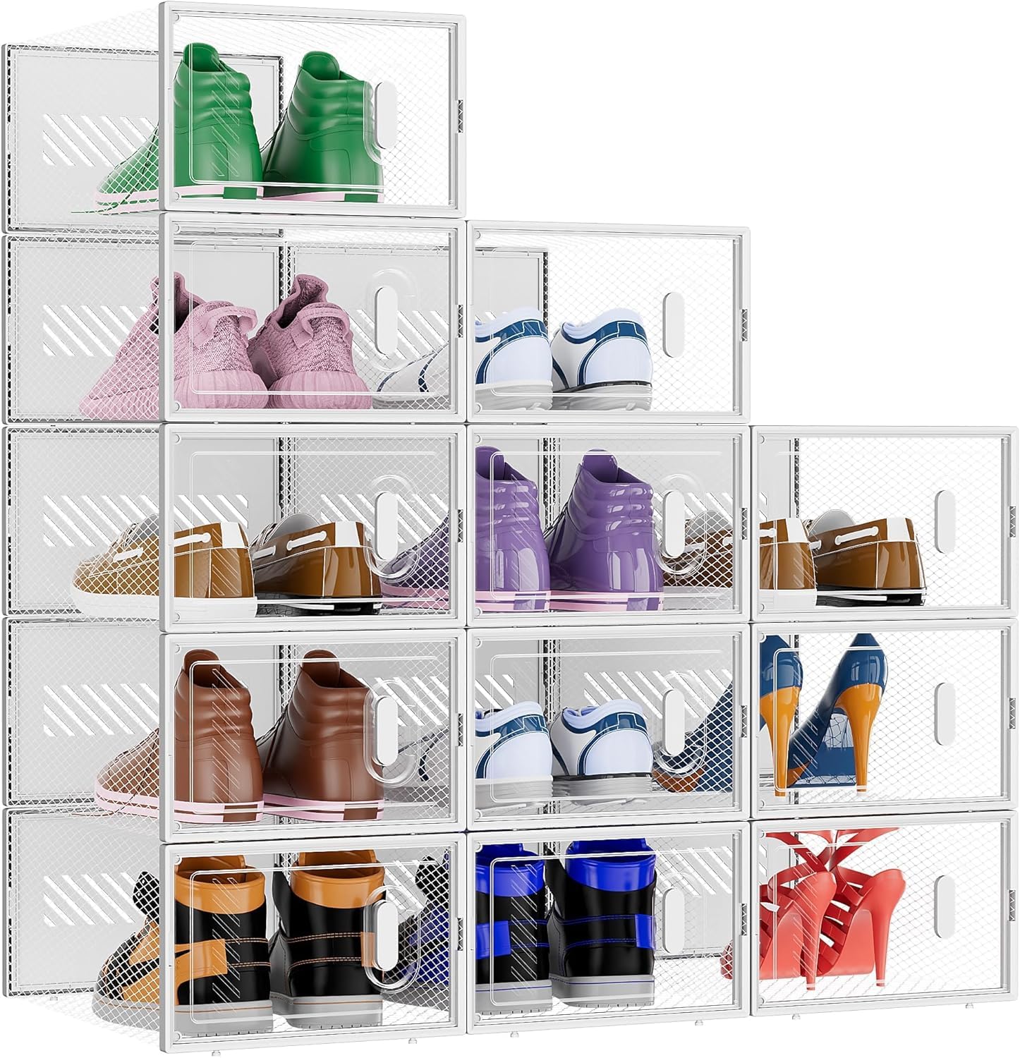 Photo 1 of BALEINE 12 Pack Stackable Shoe Storage Boxes Fit Size 9, Thickened Clear Shoe Box Bins with Lids, Plastic Foldable Organizer Sneaker Storage Containers (12 Pack, Large White)