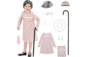 TUOWEEY Girls cotton 100 days of school Costume Grandma Cotton dress Halloween cosplay Little Old Lady Costume for kids