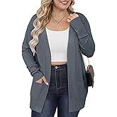 Evervibe Women's Plus Size Cardigan Open Front Casual Long Sleeve Knit Sweaters with Pockets 2025 Lightweight Knit Cardigan
