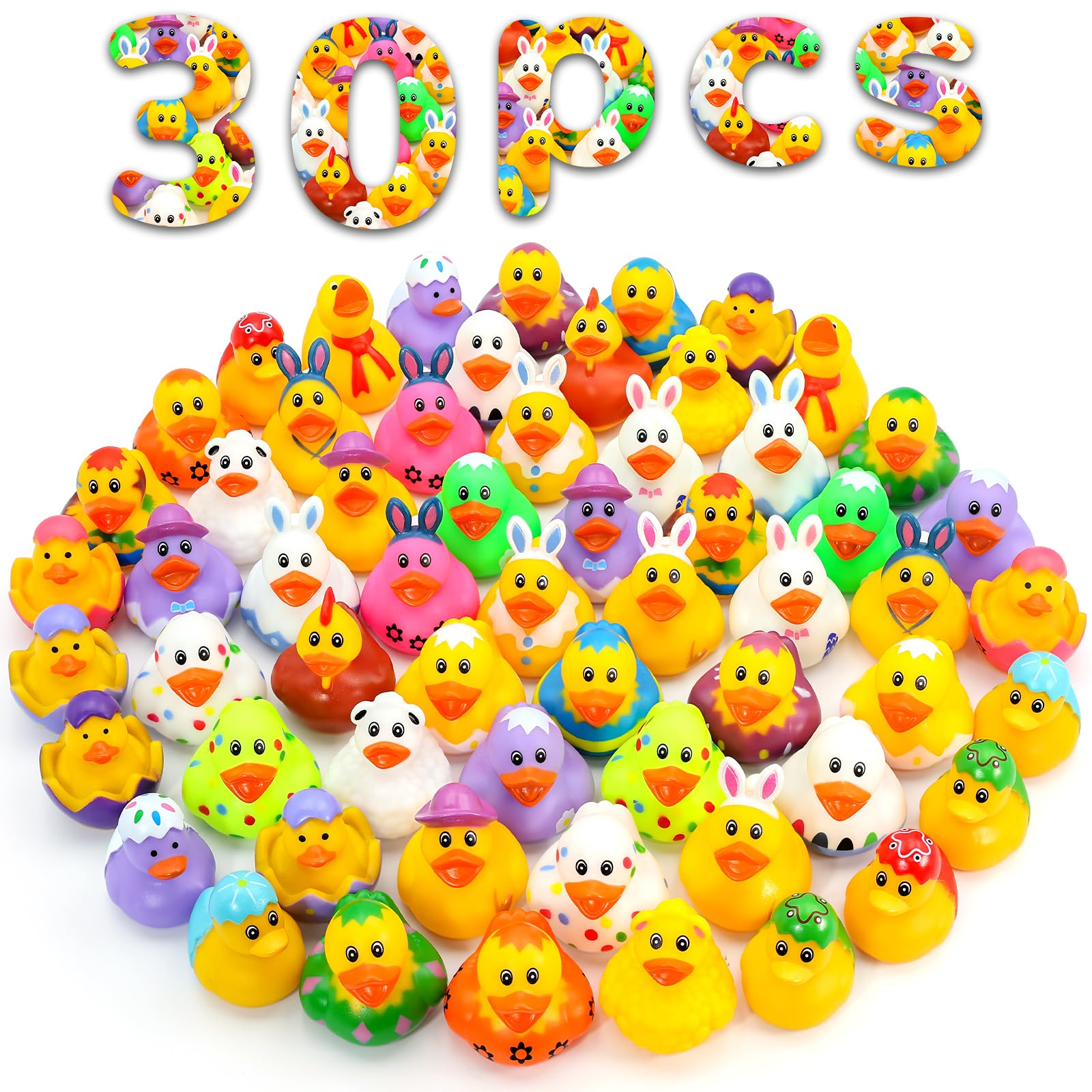 30 Pack Easter Rubber Ducks-2.3 Inch Bulk Floater Ducks for Ducking Assortment Rubber Duckies for Kids Baby Bath Toys,Birthday Gifts Party Favors Summer Beach Pool Activity Toys
