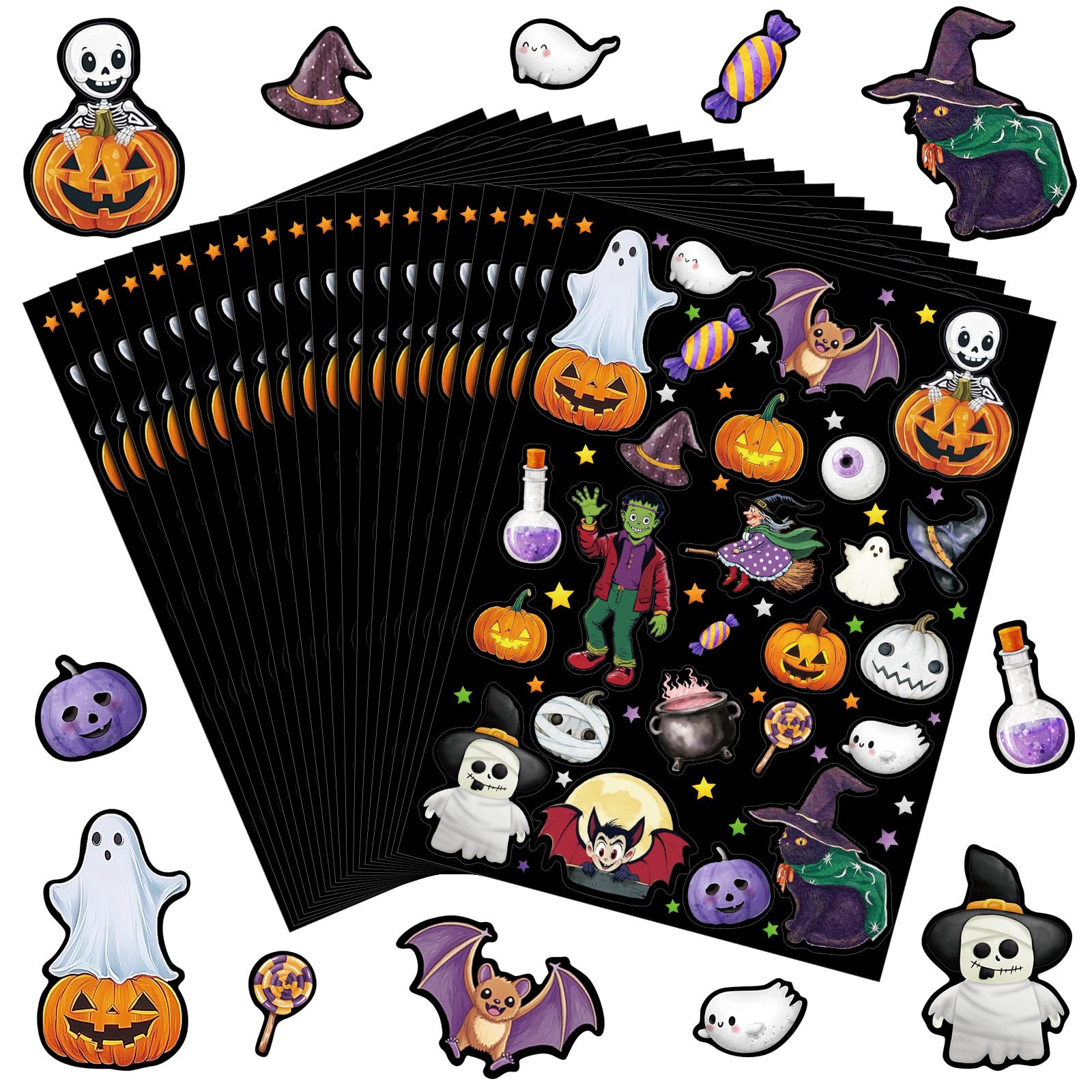Photo 1 of *USED*
Faccito 480 Pcs Spooky Halloween Party Stickers for Kids Bulk Jack-o-Lantern Pumpkin Ghost Spider Black Bat Green Zombies Black Cat Candy Corn Witch Hat Assorted Sticker for Halloween Party Favor