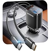 SUPERONE 90W Retractable Car Charger, Dual USB-C Cables Fast Charger Black | 90W 5-in-1 fast charging with dual retractable USB-C cables for iPhone 18 17 16 15 14, Galaxy and Pixel, Road Trip Essential