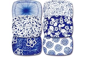 Japanese Ceramic 7.75 inch Rectangular Salad Plates Set of 6, Dessert Plates for Appetizer, Sushi, Pasta, Microwave/Oven/Dish