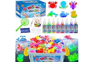 KORIGEY Magic Water Elf Toy Kit, Aqua Fairy Water Gel Kit, Magic Water Elf, Aqua Fairy, Glow in The Dark Magic Water Elf with 8 Glow Colors Gels and 6 Sea Creature Molds,Crafts for Kids Ages 4-8