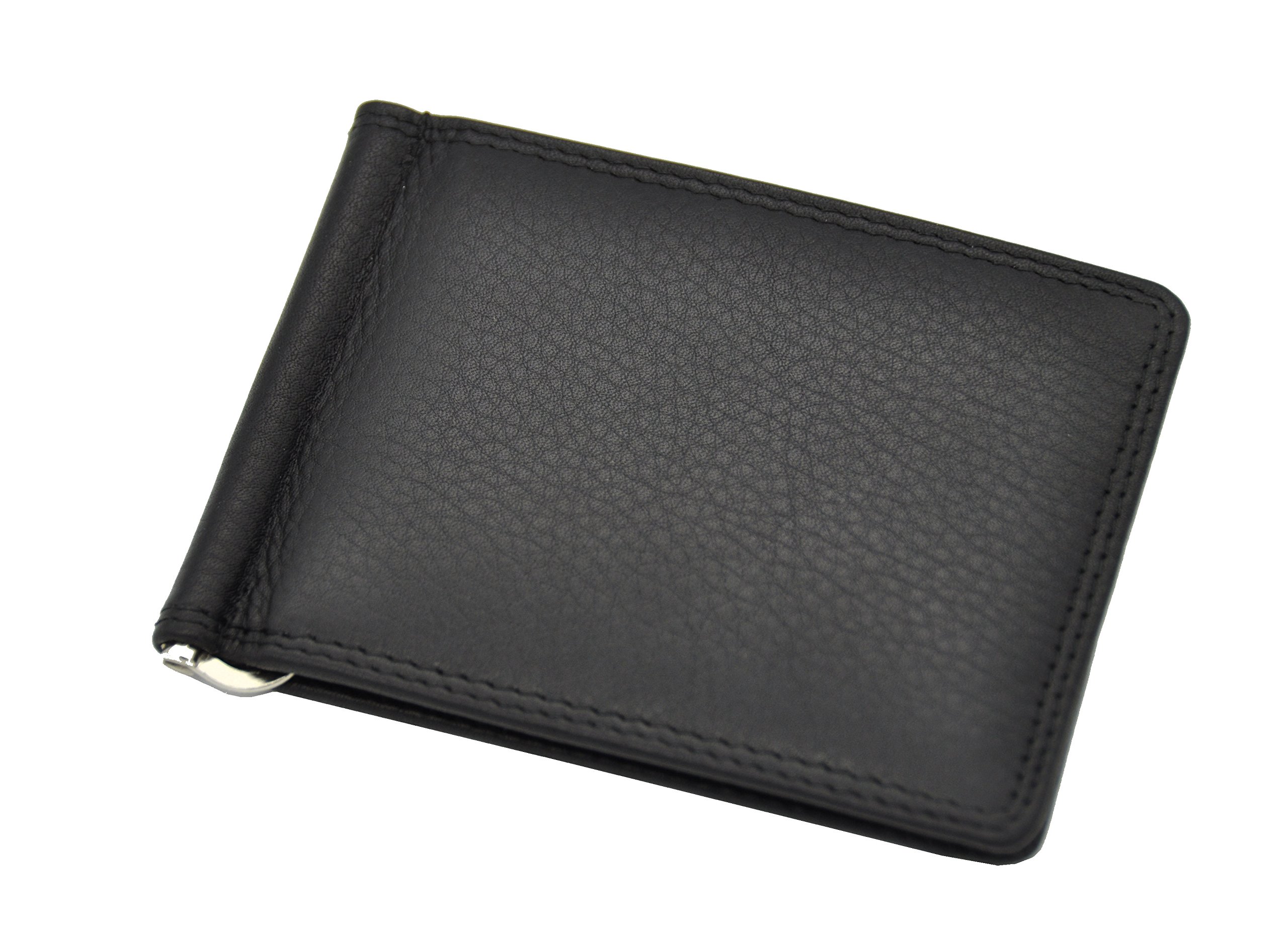 Real Leather Dollar Clip Clip Credit Card Case with RFID NFC Protection Blocker Jockey Club Nappa Leather Black
