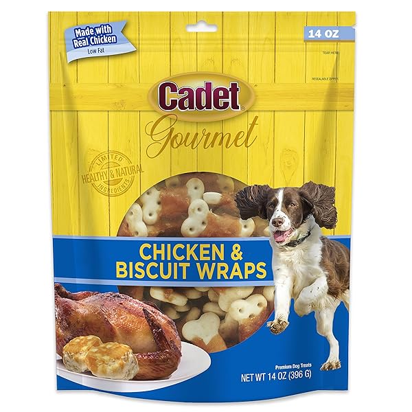 CADET GOURMET CHICKEN WRAPPED BISCUIT DOG TREATS, TRAINING TREATS FOR SMALL AND LARGE DOGS, INSPECTED & TESTED IN USA, 14 OZ.
