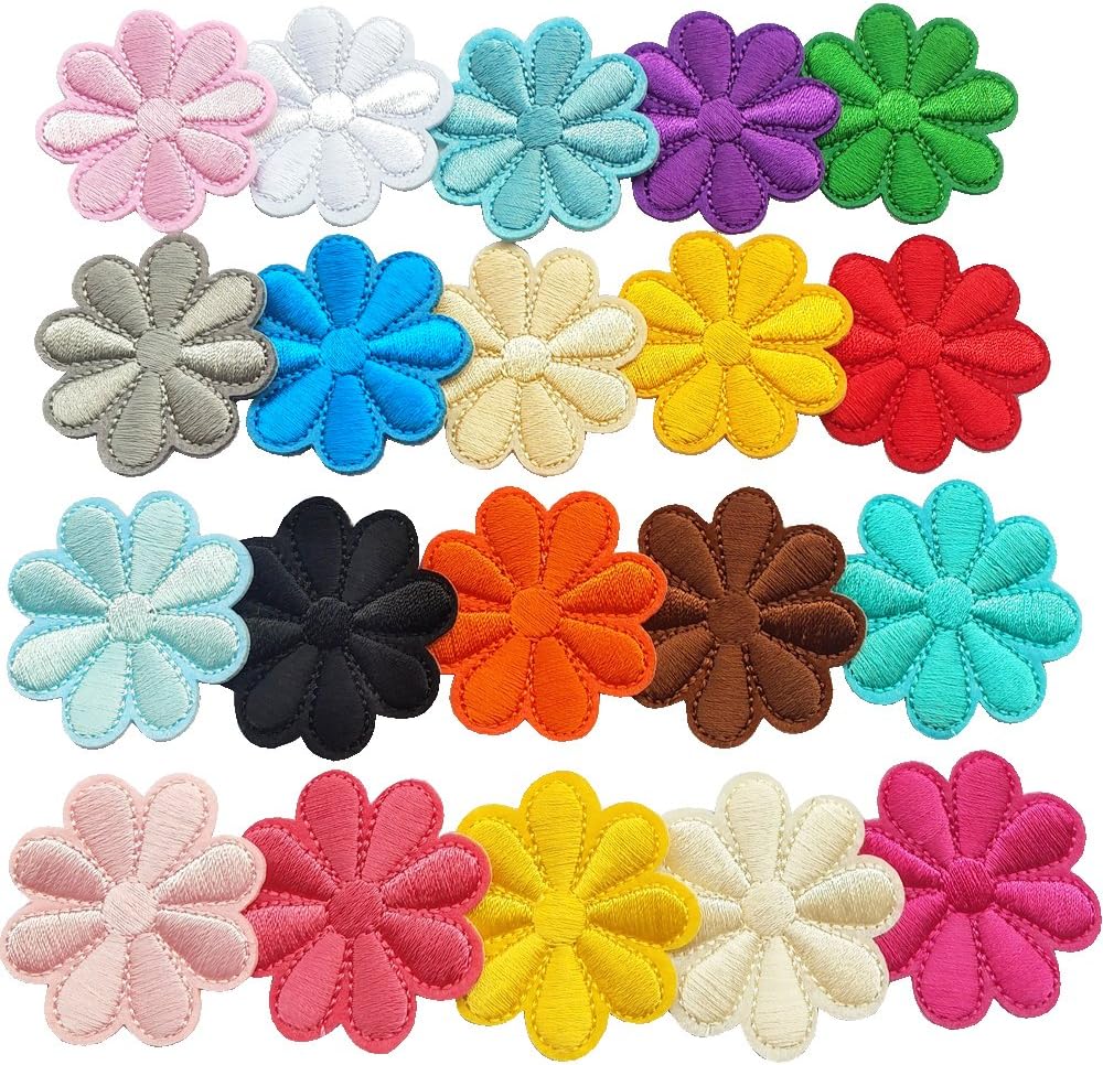 Libiline Assorted 20pcs Sunflower Embroidered Patch Sew On/Iron On Patch Applique Clothes Dress Plant Hat Jeans Sewing Flowers Applique DIY Accessory (Sunflowers)