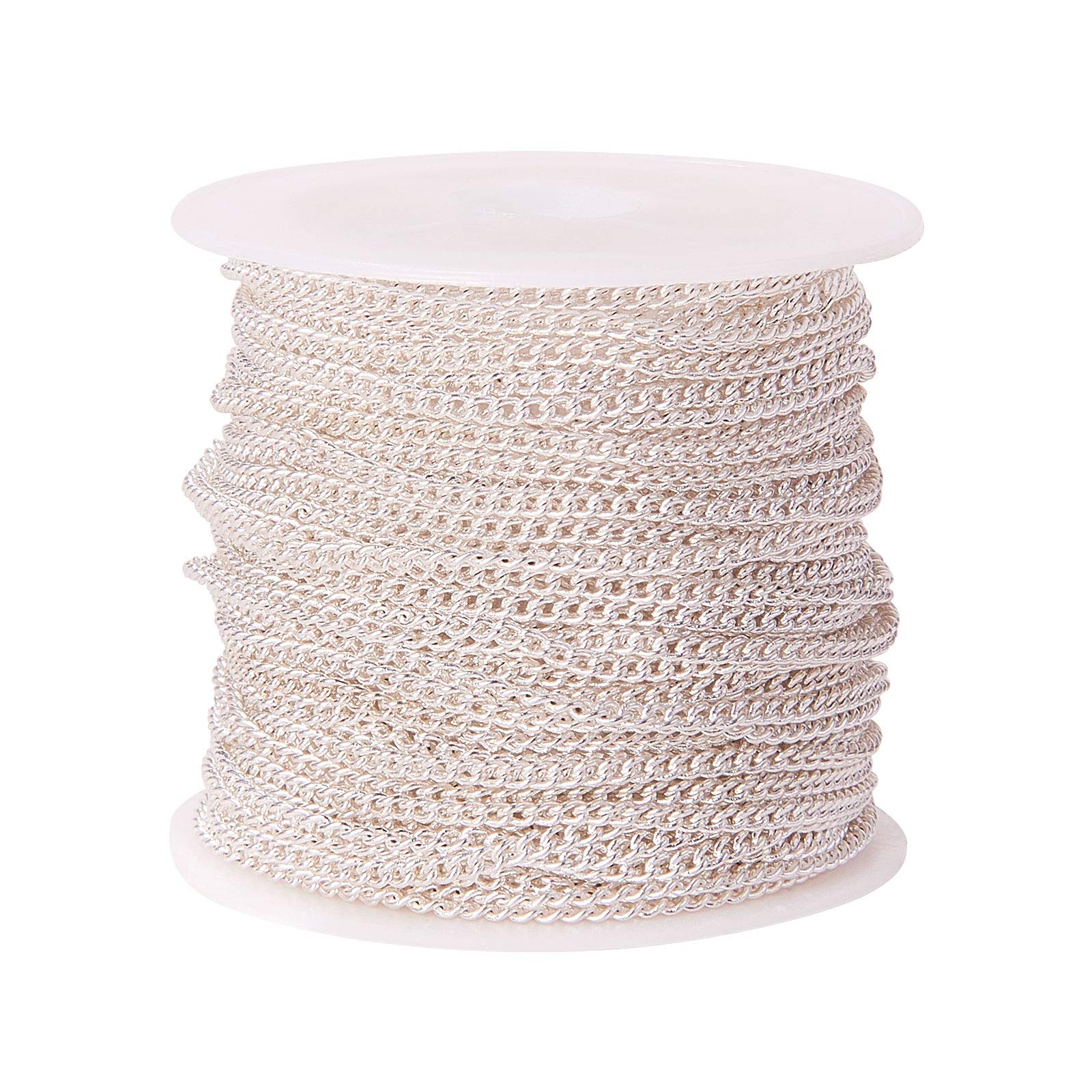 Airssory 10m/32.8ft Silver Color Miami Curb Cuban Link Twisted Chains Oval Curb Chains for Bracelet Necklace Jewelry Making - 2.5x2mm