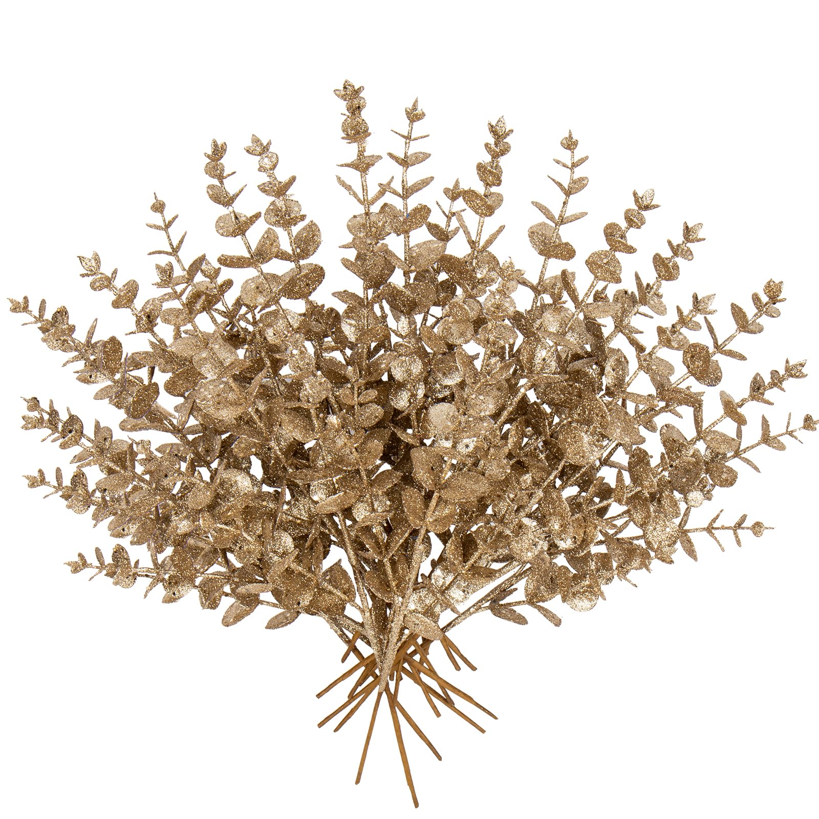 20pcs Christmas Glitter Leaves Artificial Eucalyptus Plant Champagne Leaf Flower Picks Christmas Tree Decorations Artificial Leaves Stem for Xmas Tree Ornaments New Year Flora Arrangement