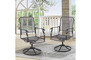 U-MAX 360° Patio Swivel Chairs Set of 2, High-Back All-Weather Outdoor Seating with 15° Rocking Function, E-Coated Metal Frame Swivel Rocker Patio Chairs for Deck Garden Yard Bistro (Dark Gray)