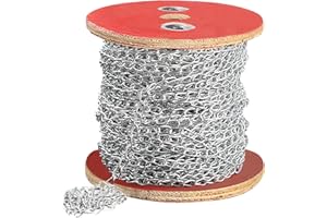 AIHSUMC 150ft Jack Chain, Galvanized Steel Link Chain with Spool Strong Heavy Coil Chain Hanging Chain Metal Light Fixture Chain for Feeders, Overhead Lights, Flowerpots, Pet Towing,1.4mm