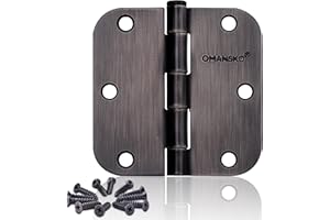 OMANSKO 24 Pack Door Hinges, 3.5 x 3.5 Inch Oil Rubbed Bronze Hinges for Wood 5/8'' Radius Corners Interior Hinges, 3 1/2 Inch Door Hinges for Residential Doors