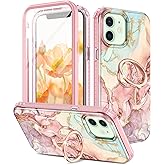 Btscase for iPhone 12/iPhone 12 Pro Case 6.1 Inch,Built-in Screen Protector with 360° Ring Holder Kickstand, Full Body Dual Layer Rugged Shockproof Protective Case for iPhone 12/12 Pro,Rose Gold