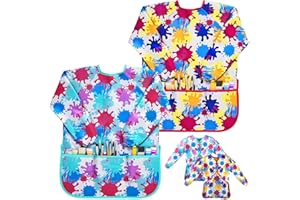 J MARK Waterproof Art Smock Painting Apron- 2 Pack Long Sleeve for Arts & Crafts