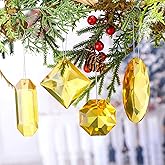 Simgoing 8 Pack Jewel Ornaments 1.2" - 3.5" Crystal Jewel Hanging Decorations for Christmas Tree Glitter Gemstone Ornaments Rectangle Square Oval Rhombus for Home Wedding & Holiday Party Decor(Golden)