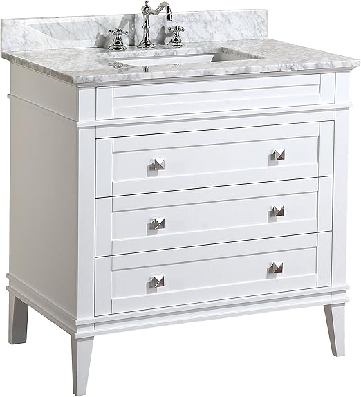 Amazon Com Eleanor 36 Inch Bathroom Vanity Carrara White Includes White Cabinet With Authentic Italian Carrara Marble Countertop And White Ceramic Sink Home Improvement