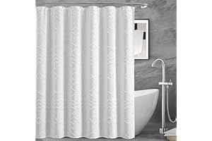 Seasonwood White Shower Curtain, Boho Woven Tufted Geometric Fabric Shower Curtain for Bathroom Modern Shabby Chic Textured Waterproof Farmhouse Cloth Shower Curtains, 72 x 72 Inches