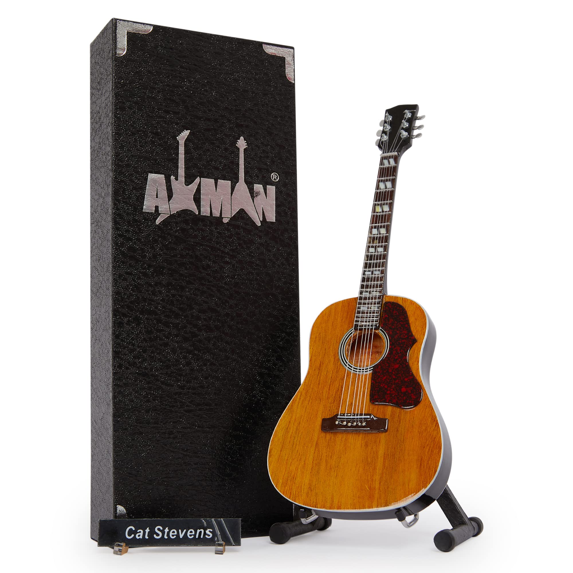 Cat Stevens - Miniature Guitar Replica - Music Gifts - Handmade Ornamental 1/4 Scale - Includes a Display Box, Name Tag and Miniature Guitar Stand