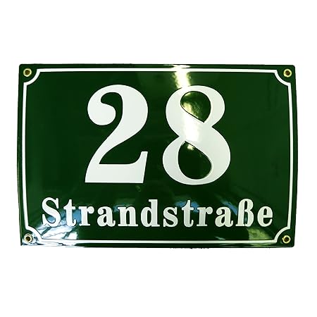 Hausnummer Hausnummernschild Emaille 20x30 cm mit Wunschstraßennamen und Nummer
