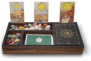 FNYDOX Wooden Crystal Tray with Tarcot Card Holder, Wiccan Supplies and Tools Witchcraft Altar Supplies Pegan Tarot Decor Witchy Gifts Meditation Accessories Witch Stuff Astrology Decor for Women