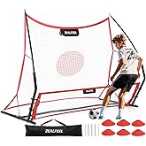 ZEALFEEL Soccer Rebounder, 2-in-1 Soccer Rebound Net, 6'x4.7' Large Net & 6'x16" Small Net, Soccer Bounce Back Net Practice for Team Volley Passing Solo Training, Football Trainer with Carry Bag Cones