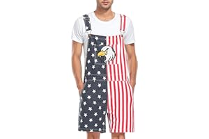Yuanbang American Flag Overalls Bib Denim Shorts Jean Romper Casual Workout Summer Adjustable Strap Jumpsuit for Men Women