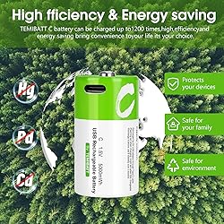 TEMIBATT Rechargeable C Batteries 4 Pack,1.5V