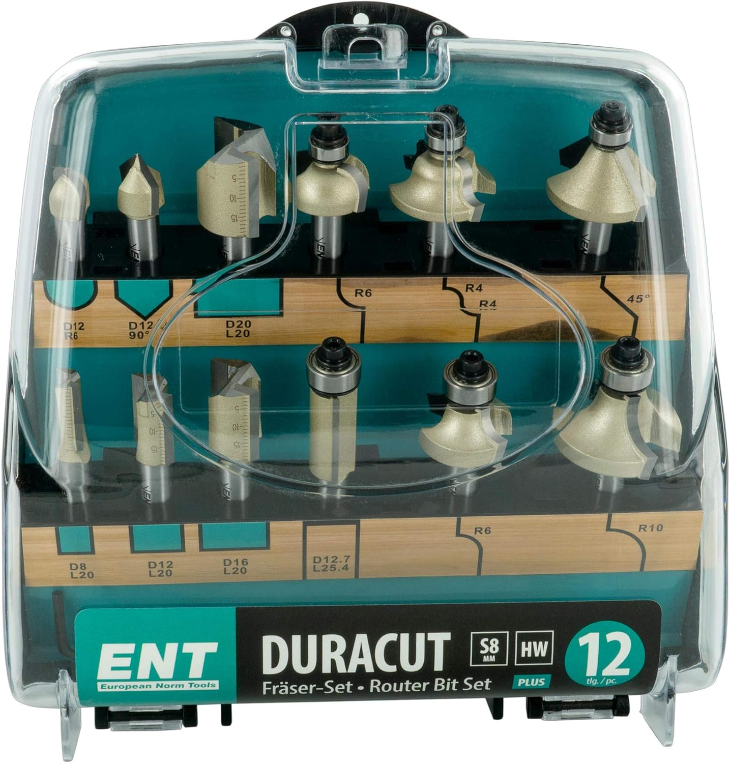 ENT 09012PLUS 12-Piece Carbide Router Bit Plus Set in Break-Proof Plastic Case, Router Bit with Shank 8 mm - Image 4
