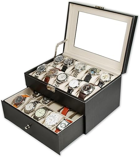 Caja Guarda 20 Relojes PU Negro: Amazon.es: Hogar