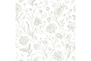 VEELIKE Cottagecore Floral Wallpaper Peel and Stick Neutral Beige Toile Wallpaper for Girls Bedroom Nursery 17.7''x118'' Self