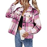 HOTOUCH Womens Flannels Fall Cropped Shacket Plaid Jacket Long Sleeve Button Down Coat 2026 Fall Fashion Trendy Outfits