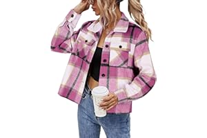 HOTOUCH Womens Flannels Fall Cropped Shacket Plaid Jacket Long Sleeve Button Down Coat 2025 Fall Fashion Trendy Outfits