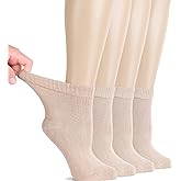 Hugh Ugoli Diabetic Socks for Women Rayon Derived from Bamboo, Soft, Ankle, Thin, Wide, Loose, Non-Binding Top, 4-8 Pairs