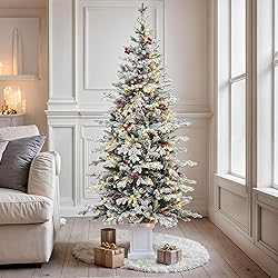 YITAHOME Potted Pre-Lit Flocked Arctic Fir Pencil