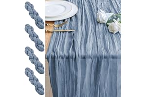 Xiomot 4PCS Table Runner Cheesecloth 10FT Dusty Blue Boho Gauze Cheese Cloth Rustic Sheer Table Runners for Wedding Bridal Baby Shower Party Decoration