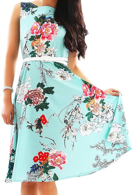 OMZIN Damen Kleid 50er Hepburn Stil Cocktailkleid Knielanges Sommerkleid XS-3XL